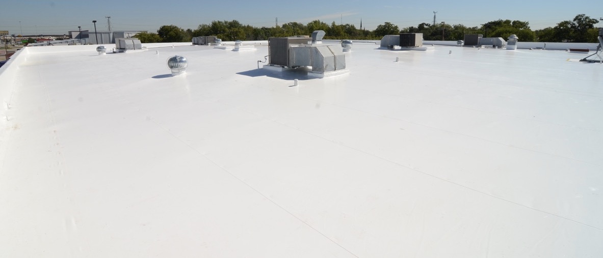 Commercial flat roof with rooftop HVAC units