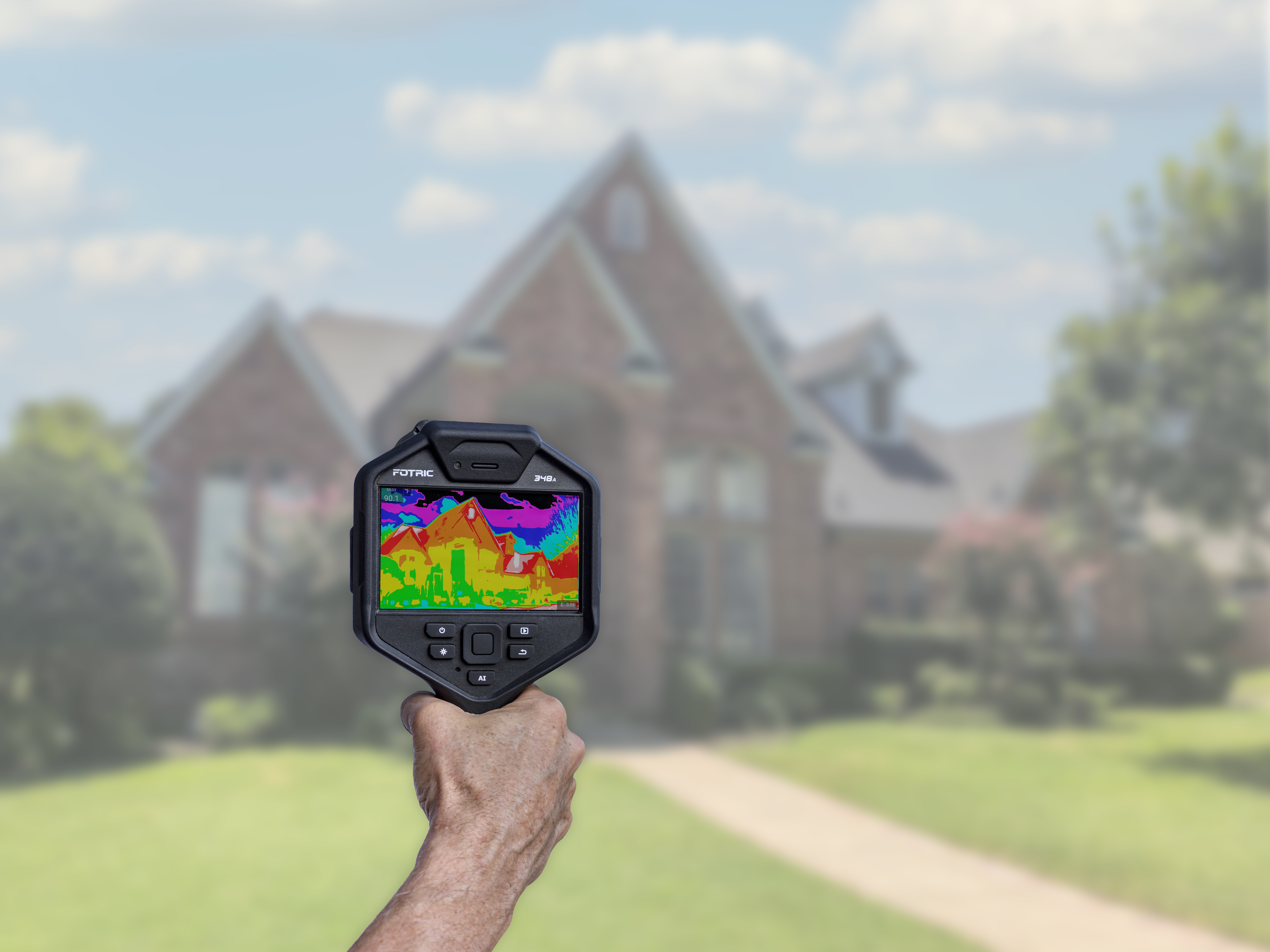Thermal imaging camera scanning a home during a roof inspection